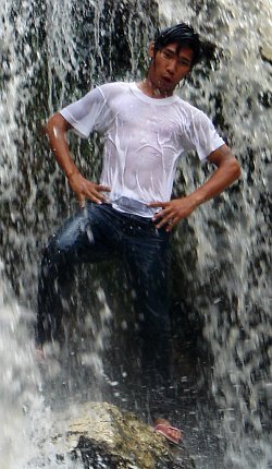 river hiking fully clothed